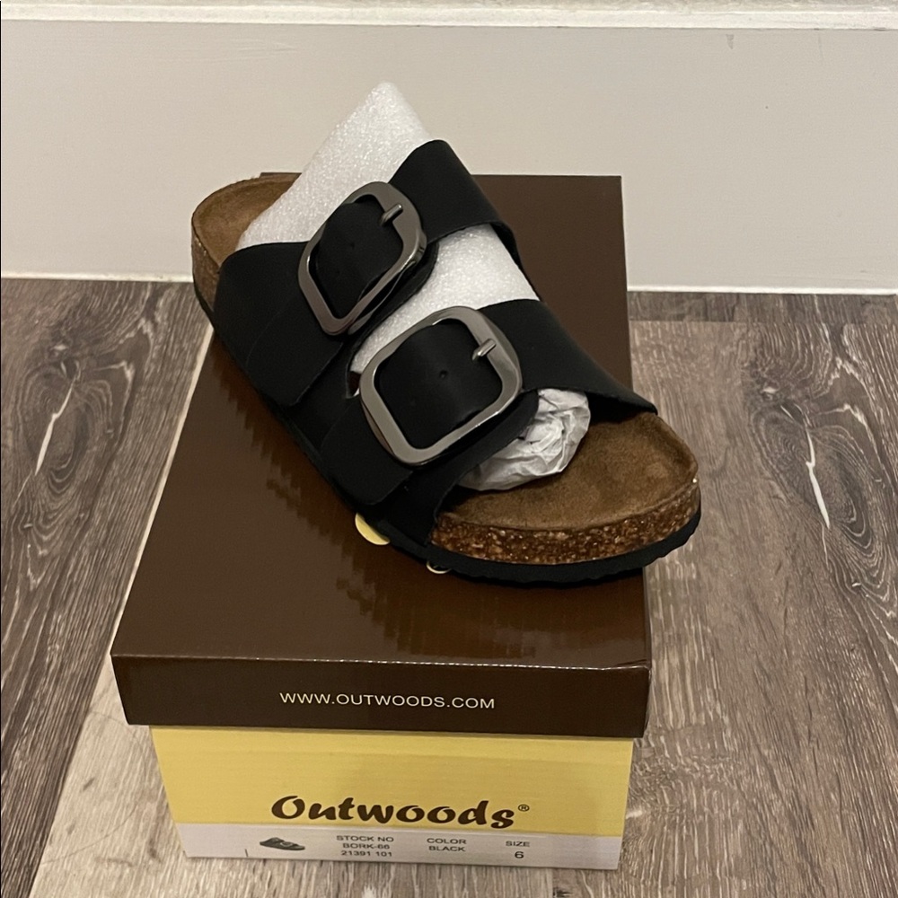 Outwoods Black Slide Sandals with Buckles
